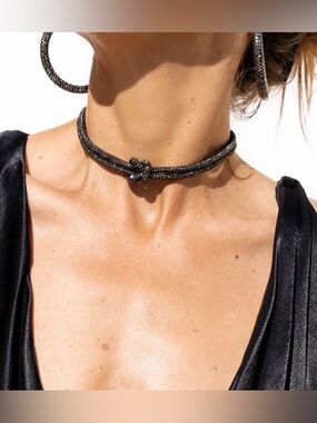 Rocknot Crystal Knot Choker Necklace - Gunmetal, NWT